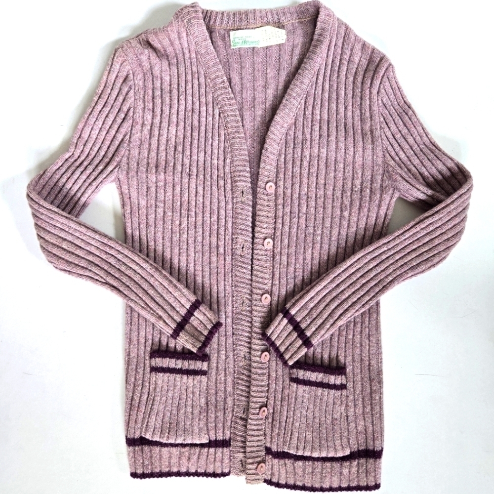 VTG Sears Junior Bazaar wool blend button down preppy cardigan sweater sz m